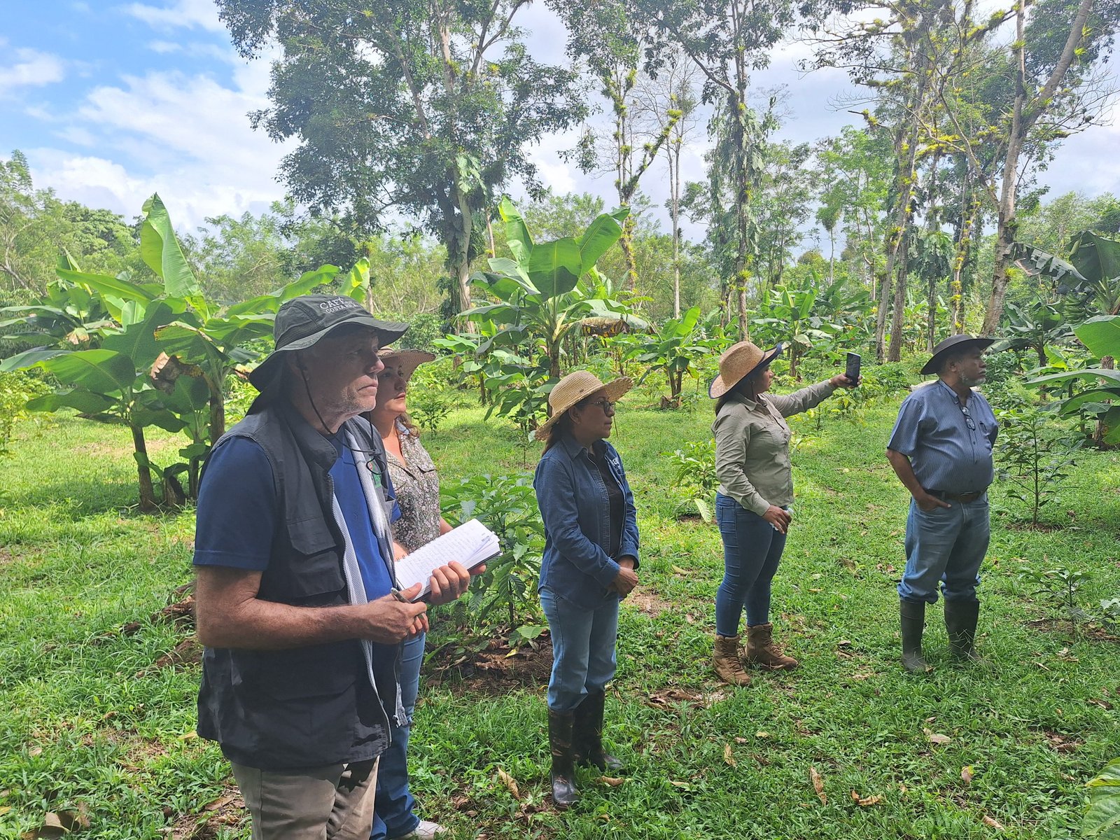 Equipo técnico brindando asesoría en una finca de café